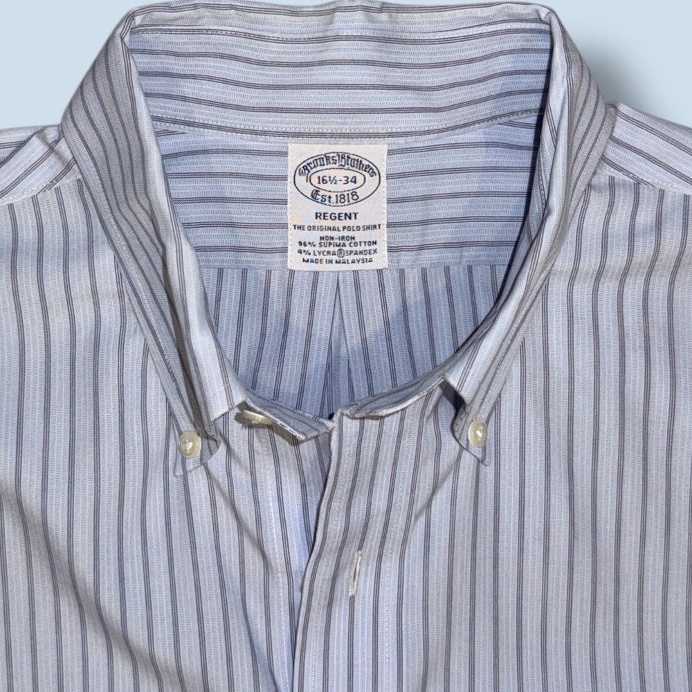 Brooks Brothers Regent Button-Down Shirt 16.5-34 Blue Stripe Non-Iron